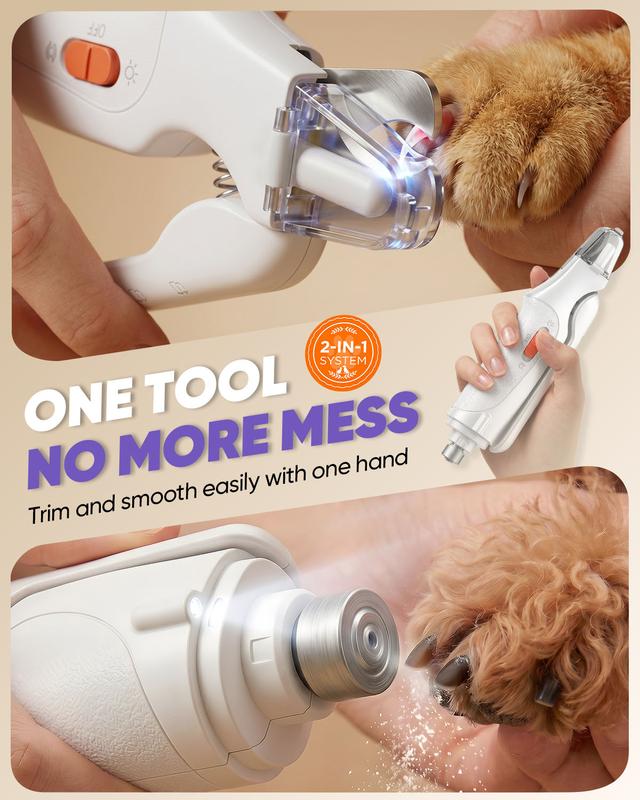 Catpick 2-in-1 Rechargeable Pet Grooming Paw Trimmer & Nail File Set with LED Light