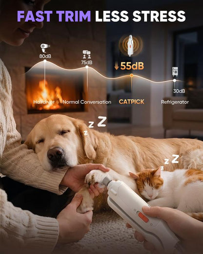 Catpick 2-in-1 Rechargeable Pet Grooming Paw Trimmer & Nail File Set with LED Light