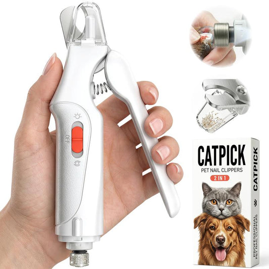 Catpick 2-in-1 Rechargeable Pet Grooming Paw Trimmer & Nail File Set with LED Light